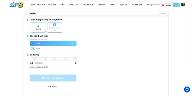 Hướng dẫn nạp tiền SP8